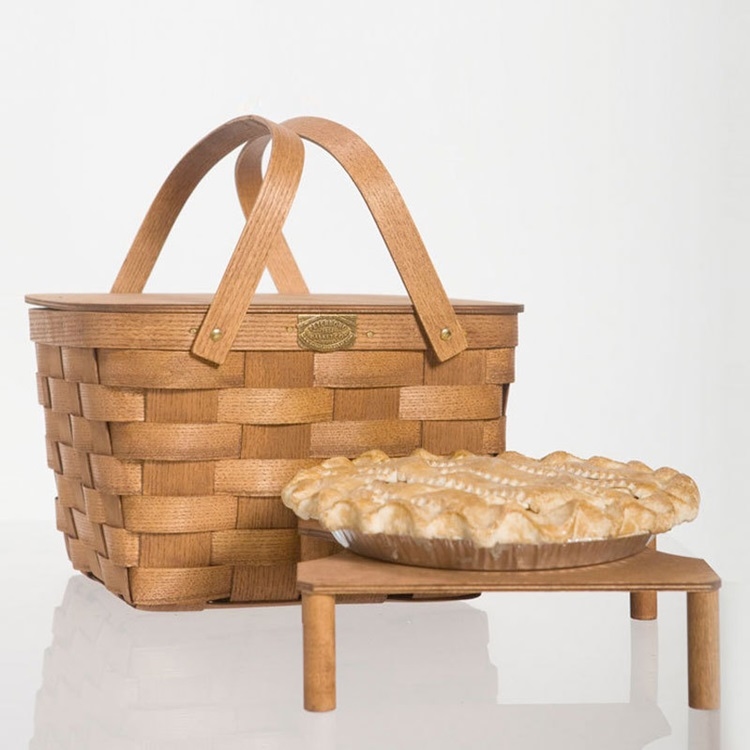 2 pie with solid lid and tray-餡餅上掀式手工製野餐籃附托盤-2人份