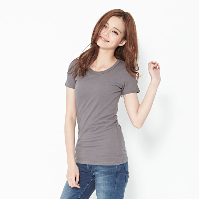 簡單 圓領 素面 蜜桃棉 女T 深灰
