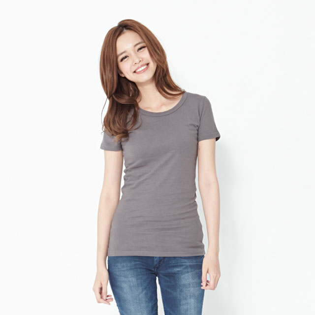 簡單 圓領 素面 蜜桃棉 女T 深灰