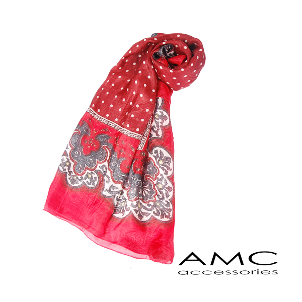 【Amarco】純絲優雅紅色方巾