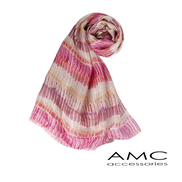 【Amarco】絲質葉脈紋粉色圍巾