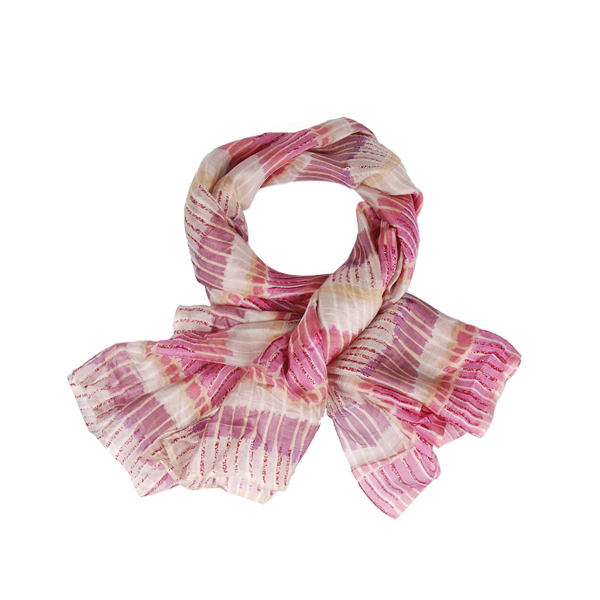 【Amarco】絲質葉脈紋粉色圍巾