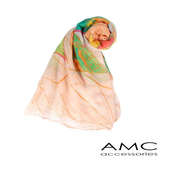 【Amarco】多彩藝術花葉圍巾