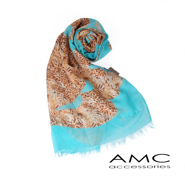 【Amarco】藝術豹紋圖印圍巾