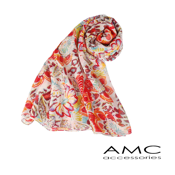 【Amarco】多彩花葉圍巾