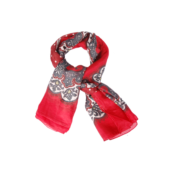 【Amarco】純絲優雅紅色方巾