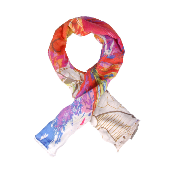 【Amarco】水彩畫感花葉圍巾