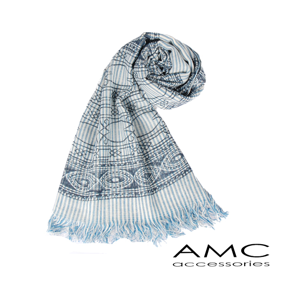 【Amarco】抽象圖形條紋圍巾