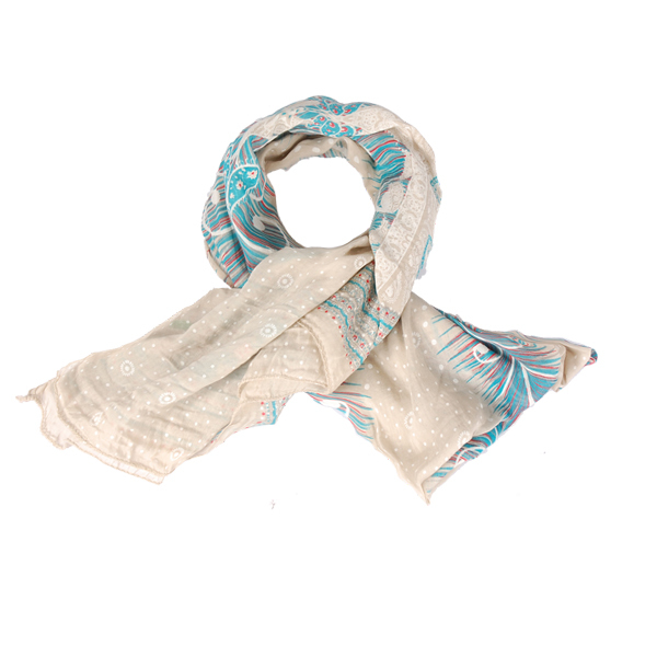 【Amarco】絲棉孔雀羽毛圍巾