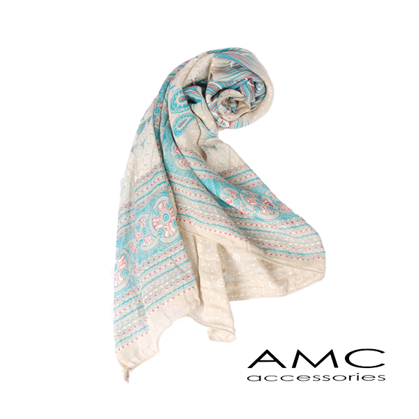 【Amarco】絲棉孔雀羽毛圍巾