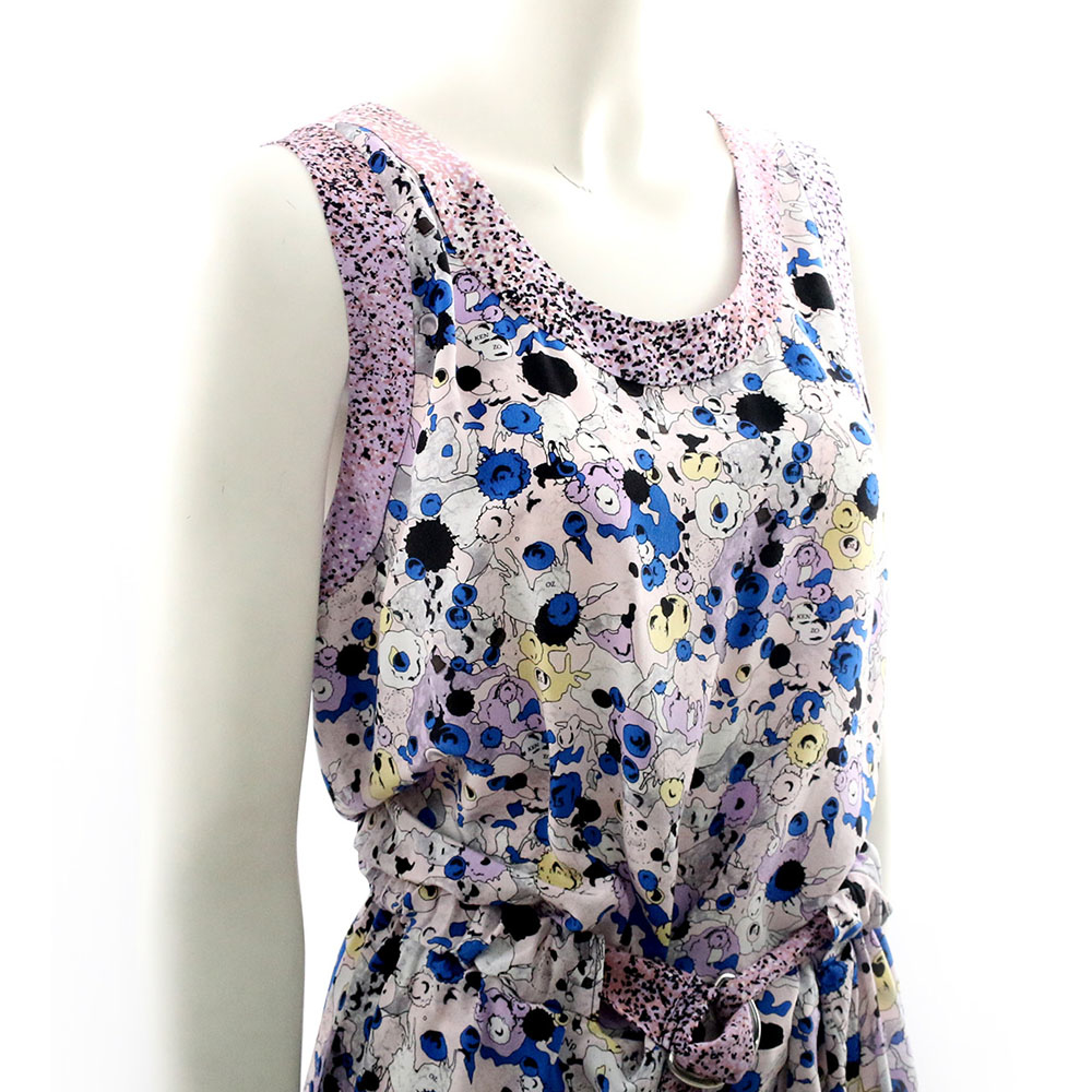 【KENZO】塗鴉絲質背心無袖洋裝(粉) 2R0019521 34