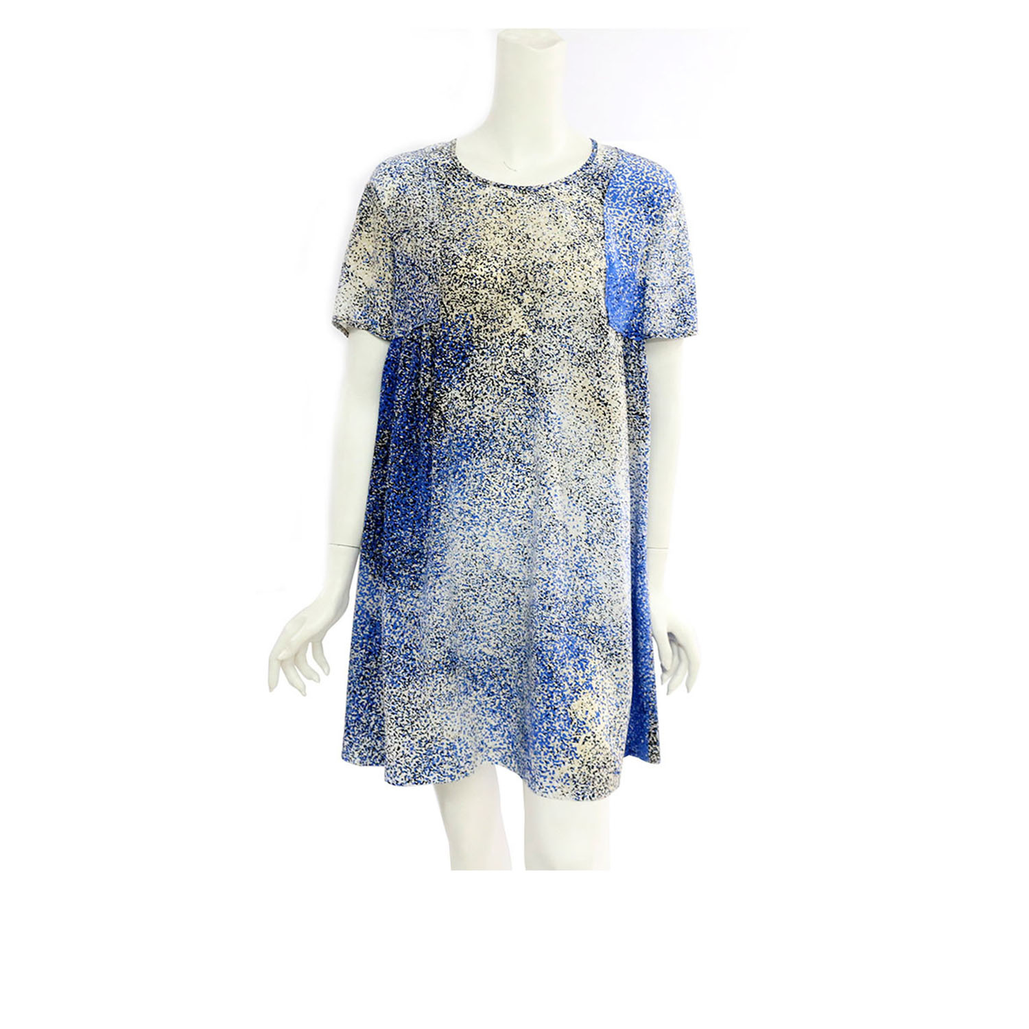 【KENZO】數位點點絲質短袖洋裝(藍白) 2R0022522 74