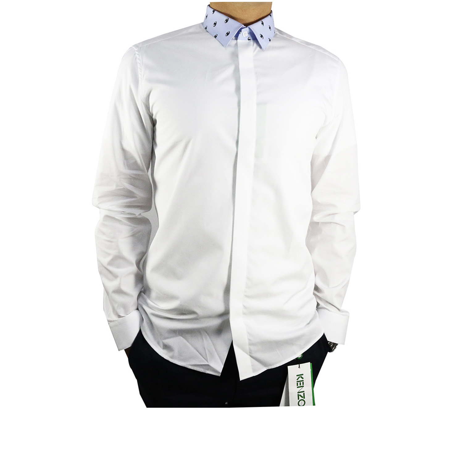 【KENZO】藍領長袖襯衫(白) F655CH1021FA 01