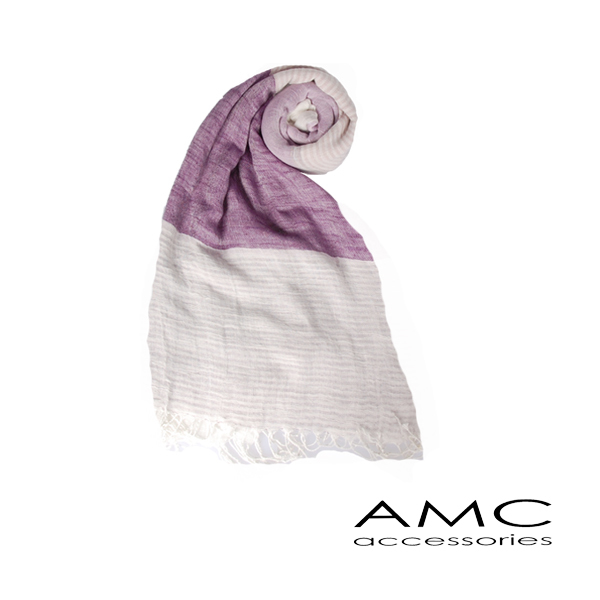 【Amarco】方塊漸層綿質圍巾(紫)