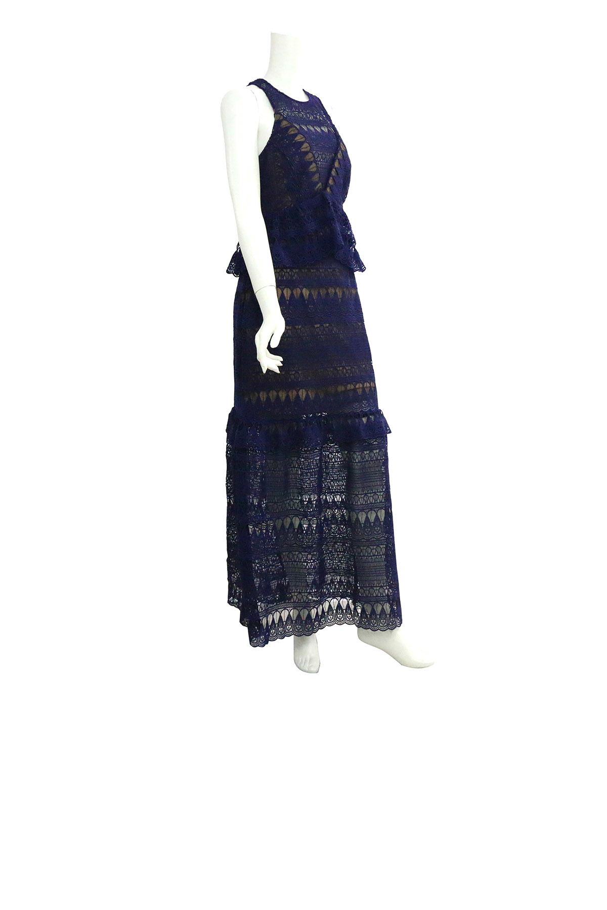 【self-portrait】削肩淚滴狀蕾絲長洋裝 (籃紫色) SP9004/NEVY