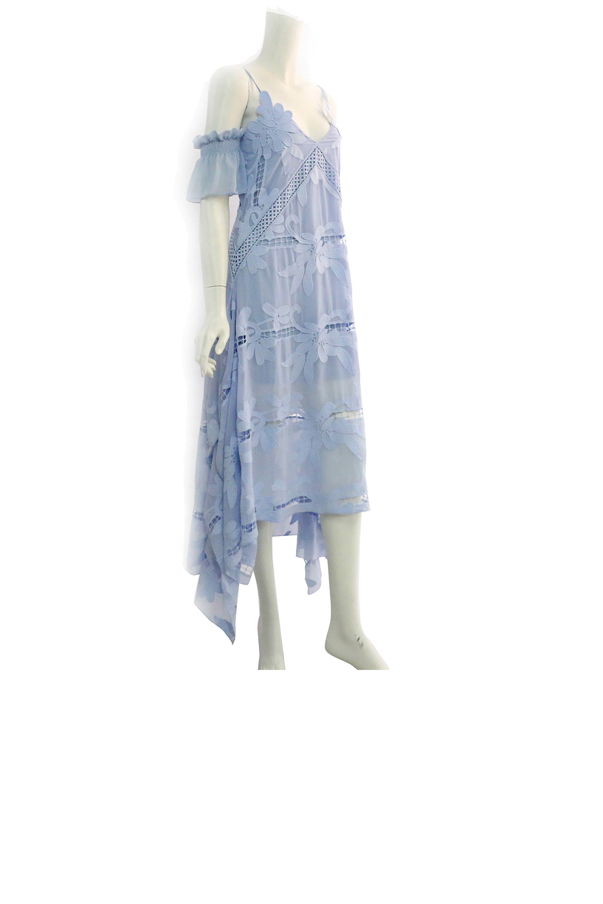 【self-portrait】細帶蕾絲開叉長洋裝 (天空藍)SP9001/BLUE