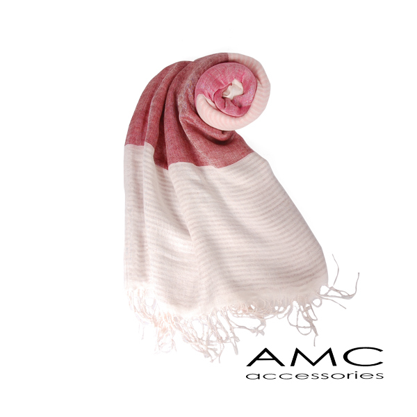 【Amarco】方塊漸層綿質圍巾(粉)