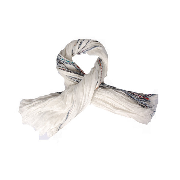 【Amarco】皺皺長條繡花圍巾(白)