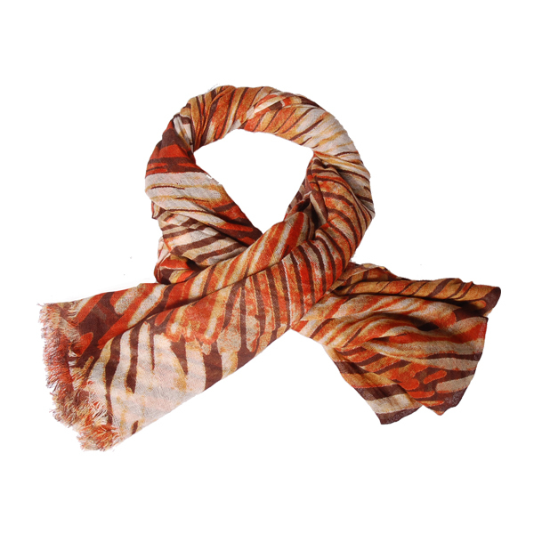 【Amarco】橫條斑馬紋圍巾(橘褐)