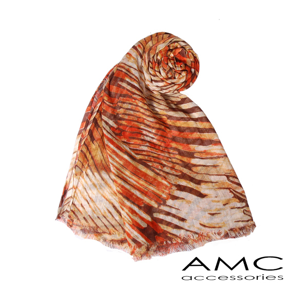 【Amarco】橫條斑馬紋圍巾(橘褐)
