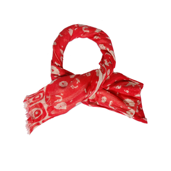 【Amarco】直條拼方框花紋圍巾(紅白)