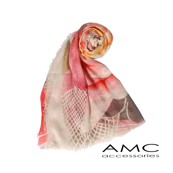 【Amarco】玫瑰圖文圍巾
