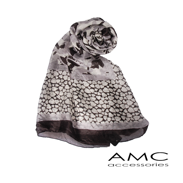 【Amarco】純絲優雅黑白方巾