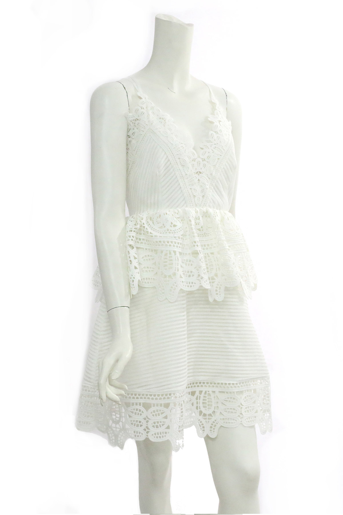 【self-portrait】交叉肩帶短洋裝 (白蕾絲)SP9009W/WHITE