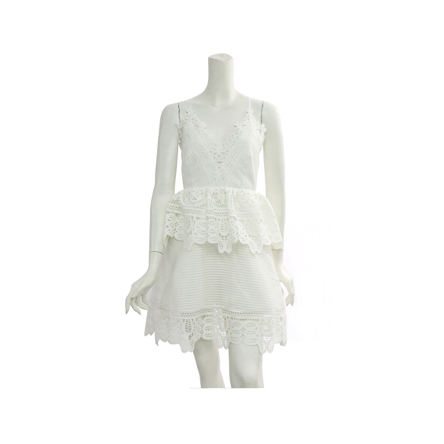 【self-portrait】交叉肩帶短洋裝 (白蕾絲)SP9009W/WHITE