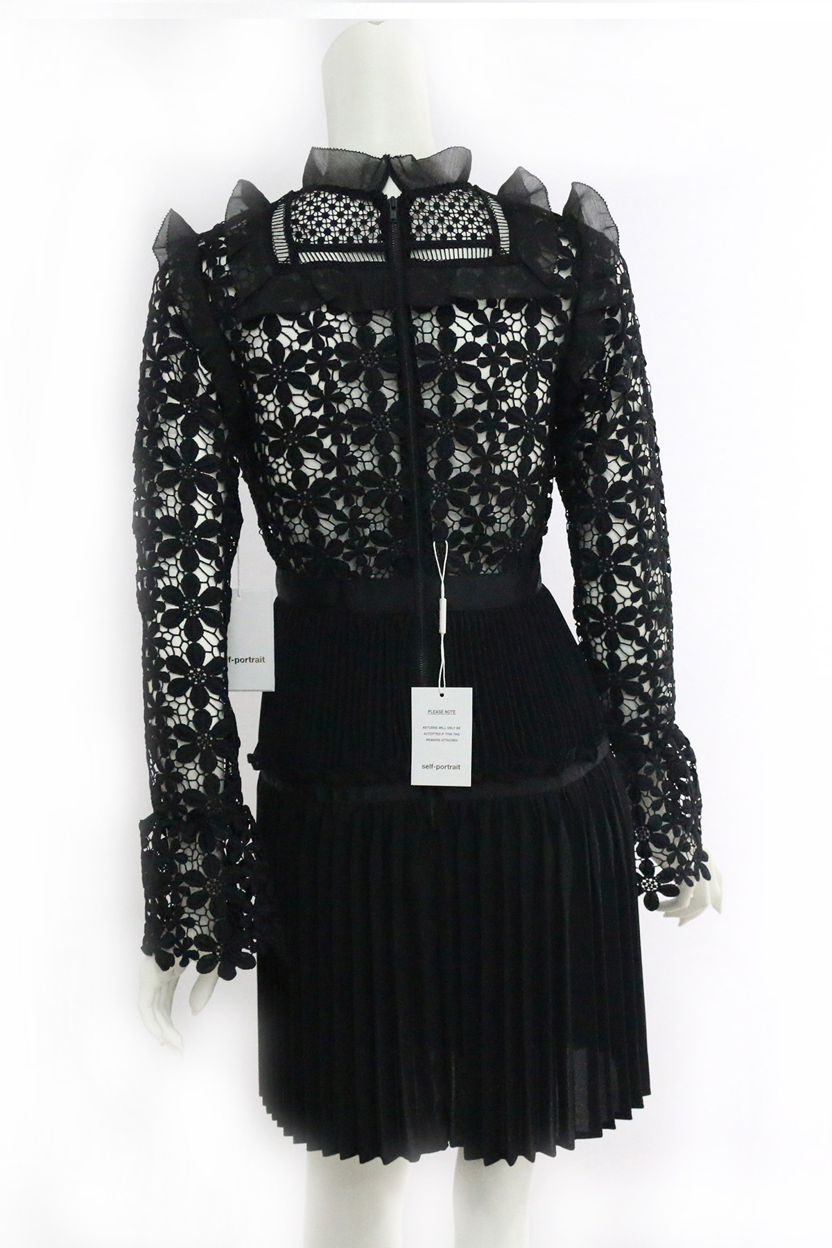 【self-portrait】長袖褶裙短洋裝 (黑蕾絲)SP9045B/BLACK