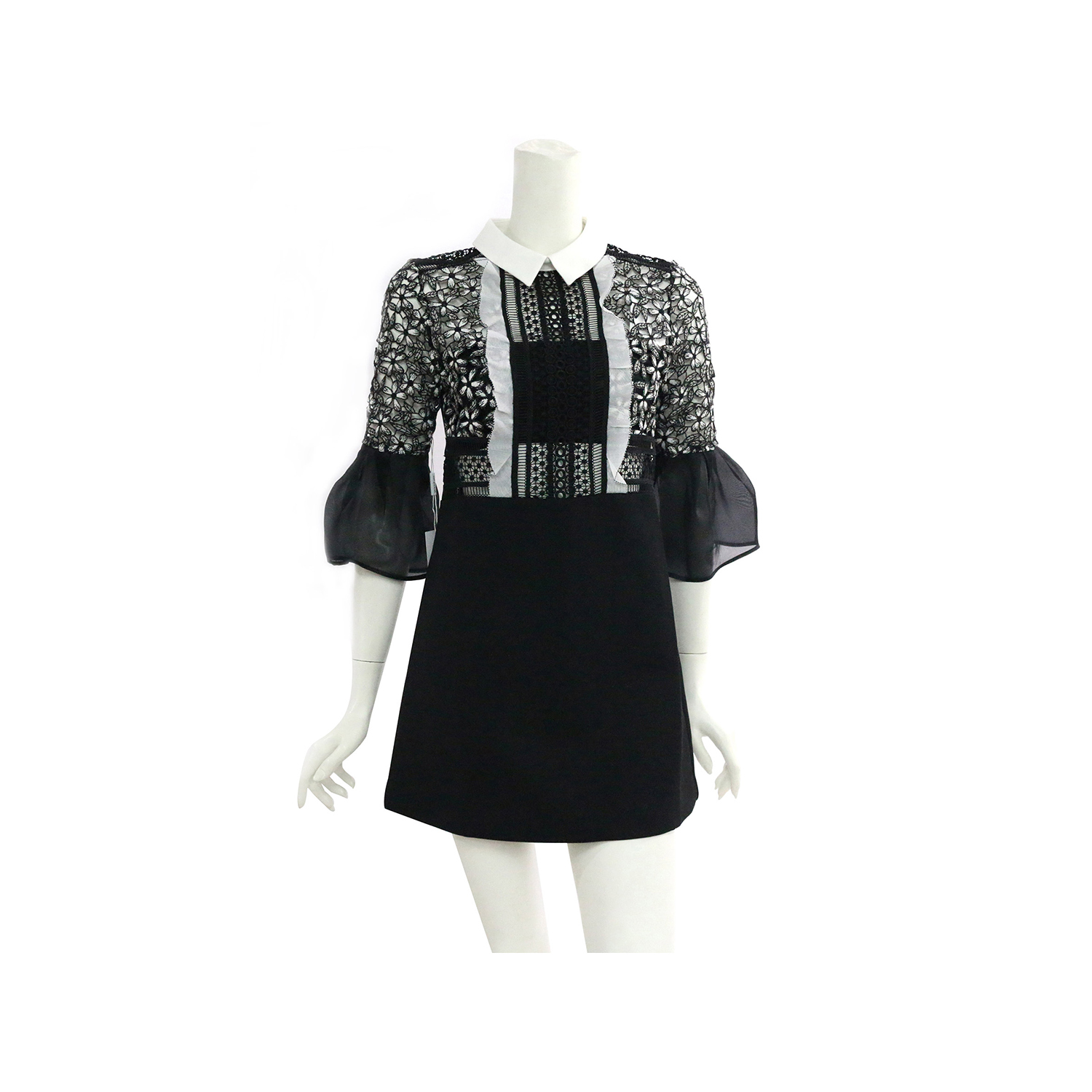 【self-portrait】7分袖短洋裝(黑白蕾絲)SP9078/BLACK.WHITE