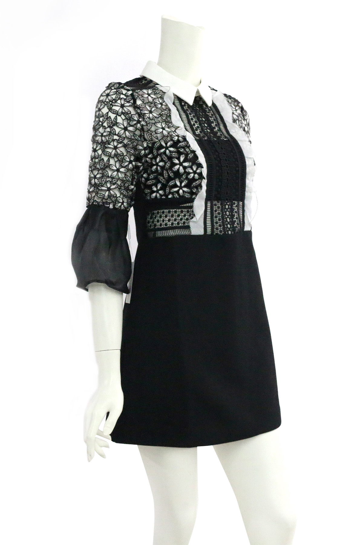 【self-portrait】7分袖短洋裝(黑白蕾絲)SP9078/BLACK.WHITE