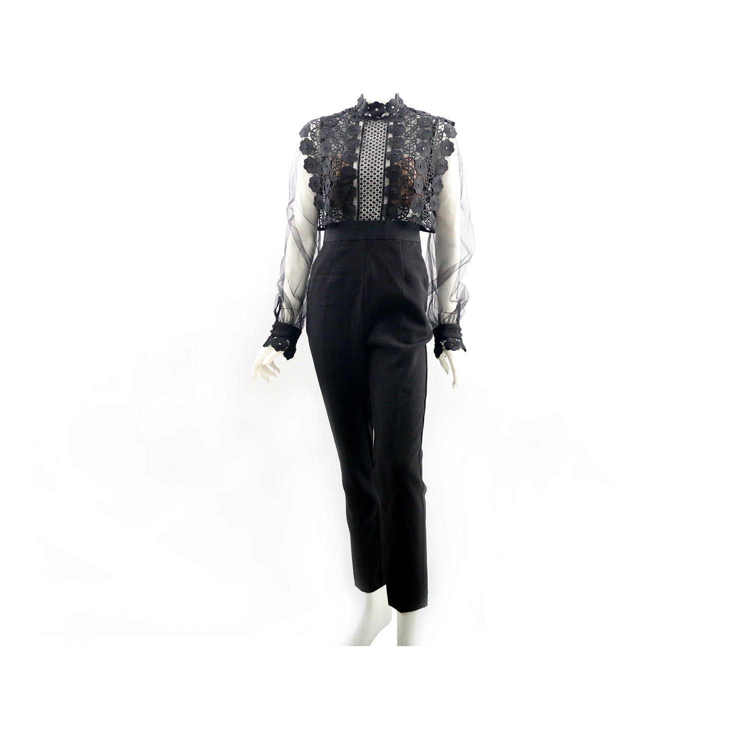 【self-portrait】黑色雪紡蕾絲連身褲裝SP9090J/BLACK