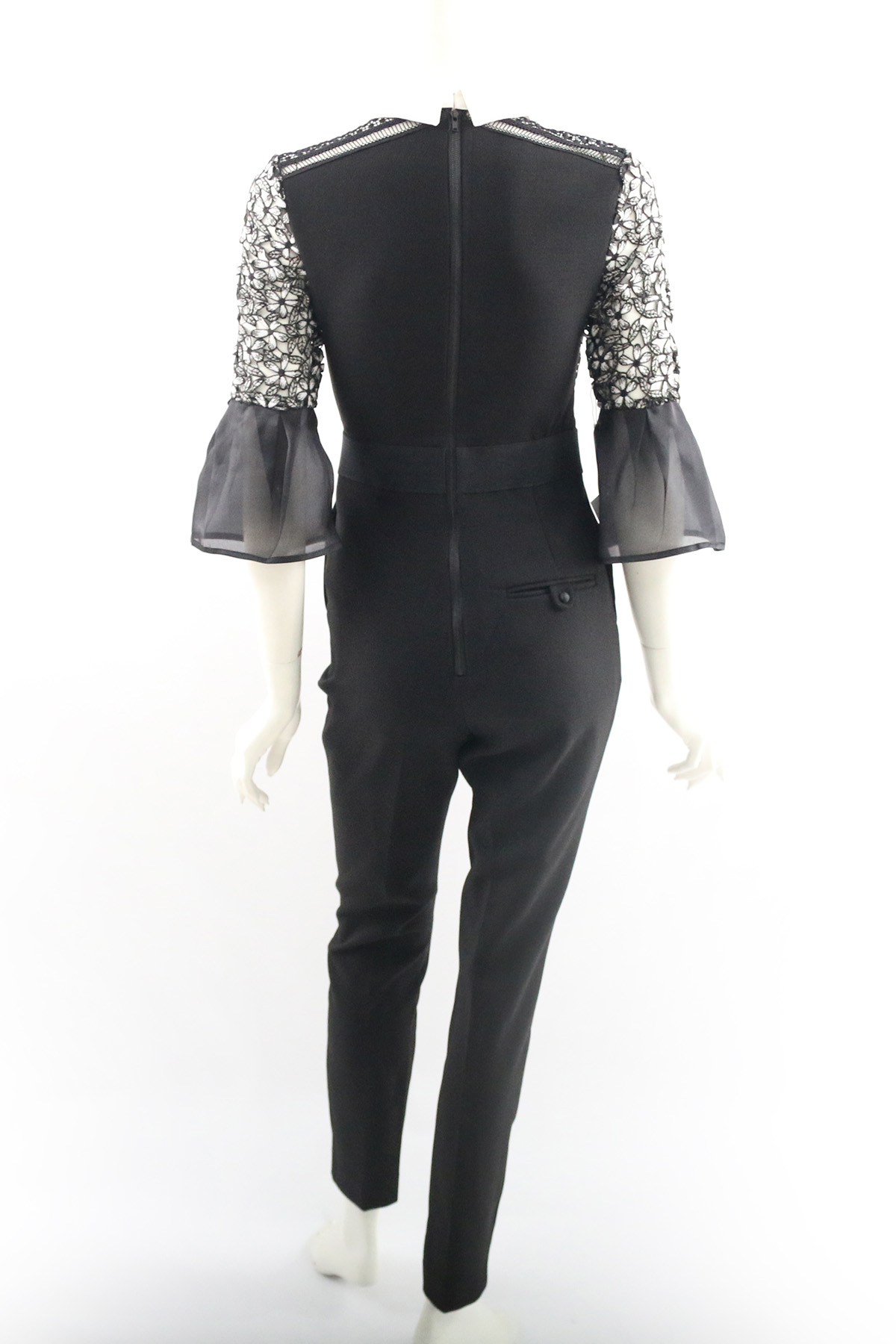 【self-portrait】蕾絲長袖連身褲裝(黑白色)SP9078J/BLACK.WHITE