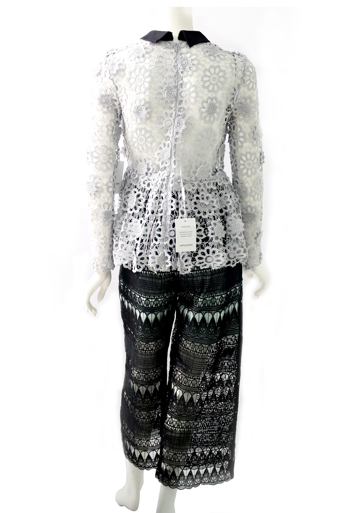 【self-portrait】蕾絲寬褲(黑/灰色)SP9102/BLACK