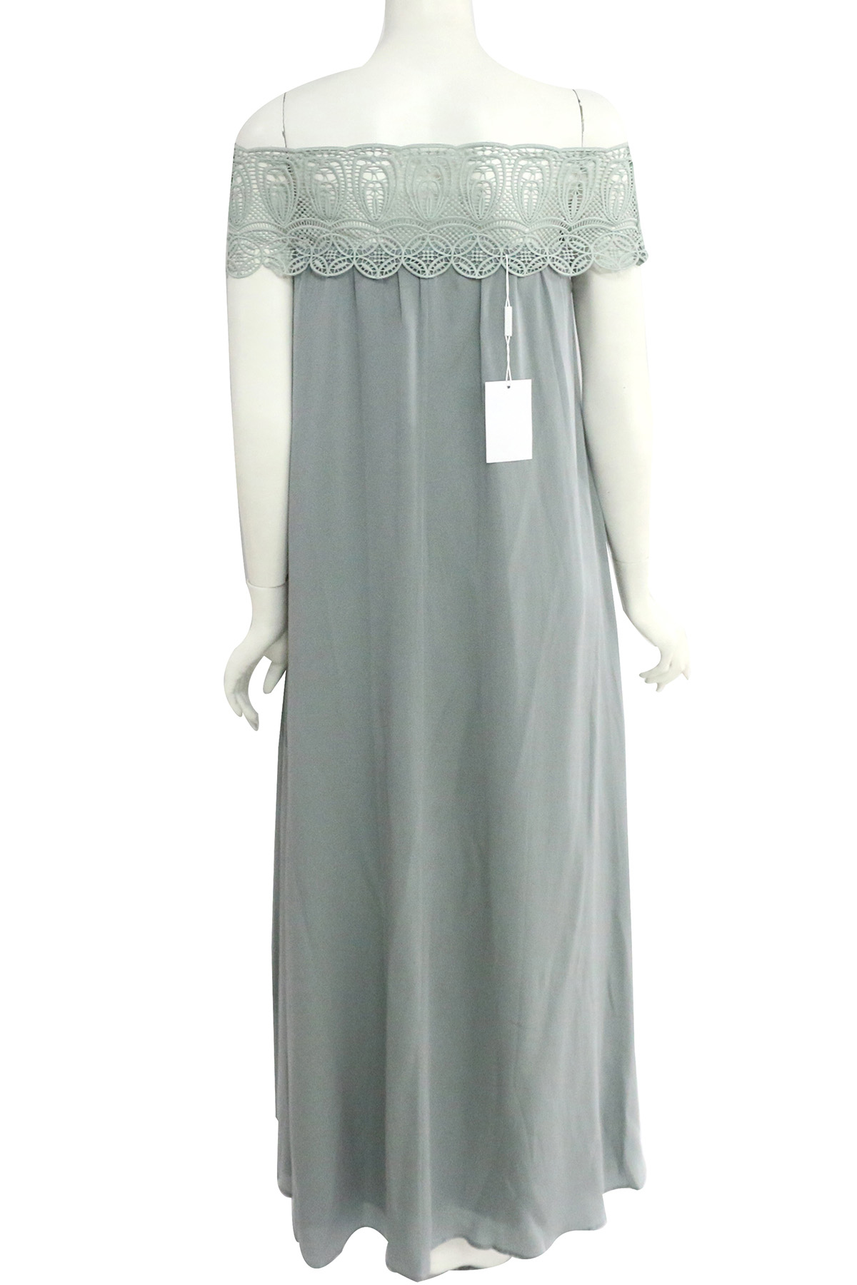 【self-portrait】平肩蕾絲長洋裝(湖水綠) SP9025/GREY