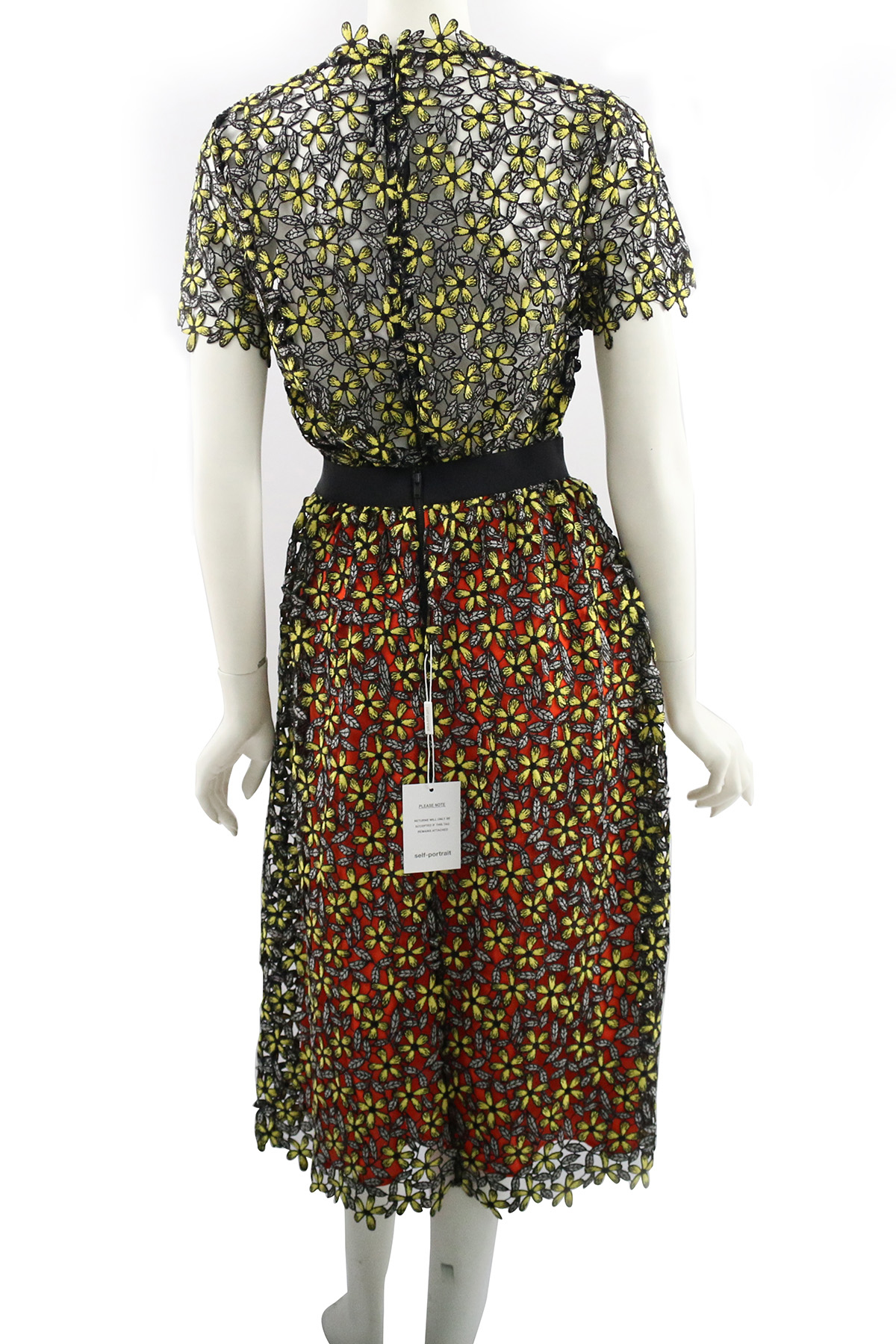 【self-portrait】蕾絲過膝裙(黃/黑拚色)SP9071/BLACK.YELLOW