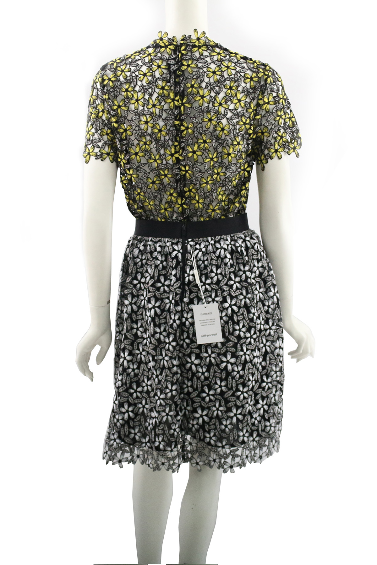 【self-portrait】花蕾絲及膝裙(白/黑拚色)SP9071/BLACK.WHITE