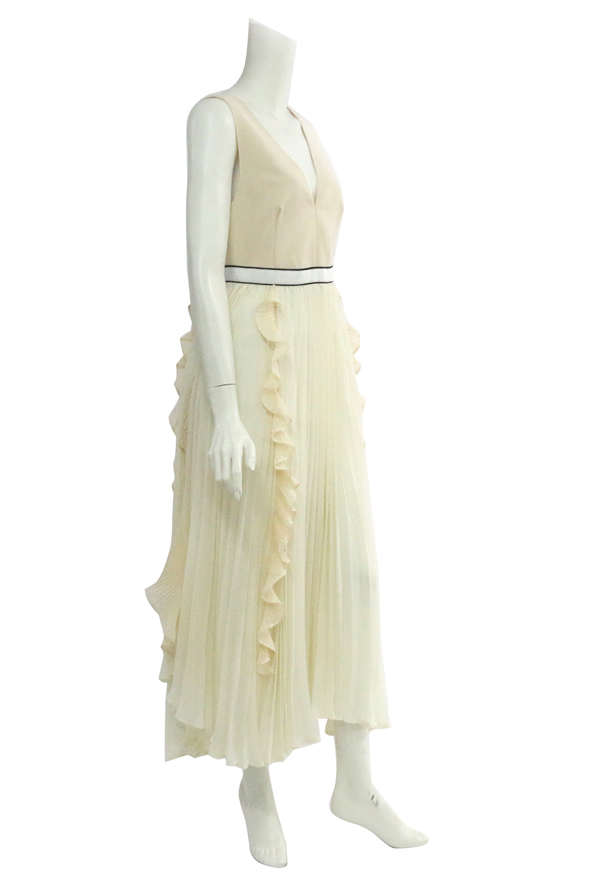 【self-portrait】褶狀蕾絲V領洋裝 (米白色) SP9012/WHITE