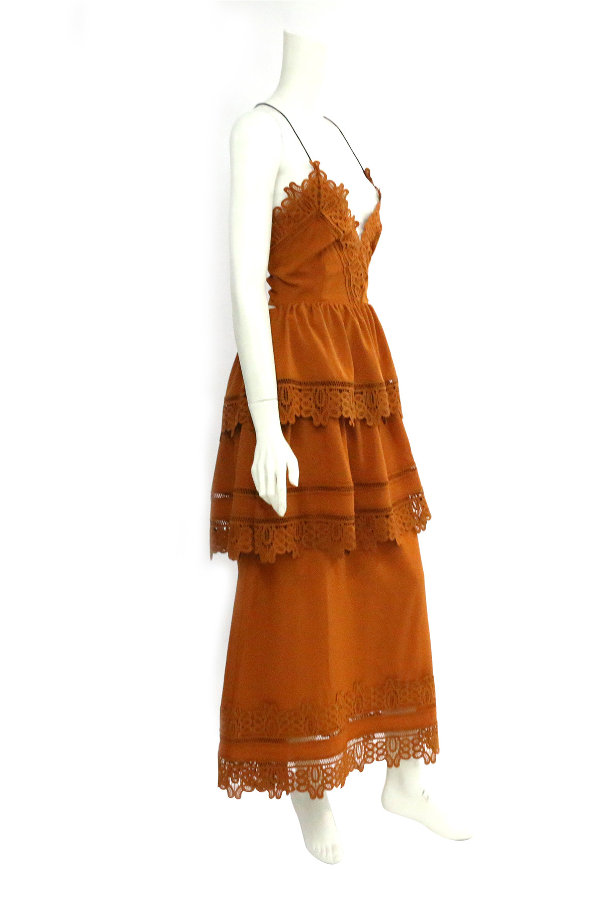 【self-portrait】細帶蕾絲層次長洋裝 (橘色) SP9008/ORANGE