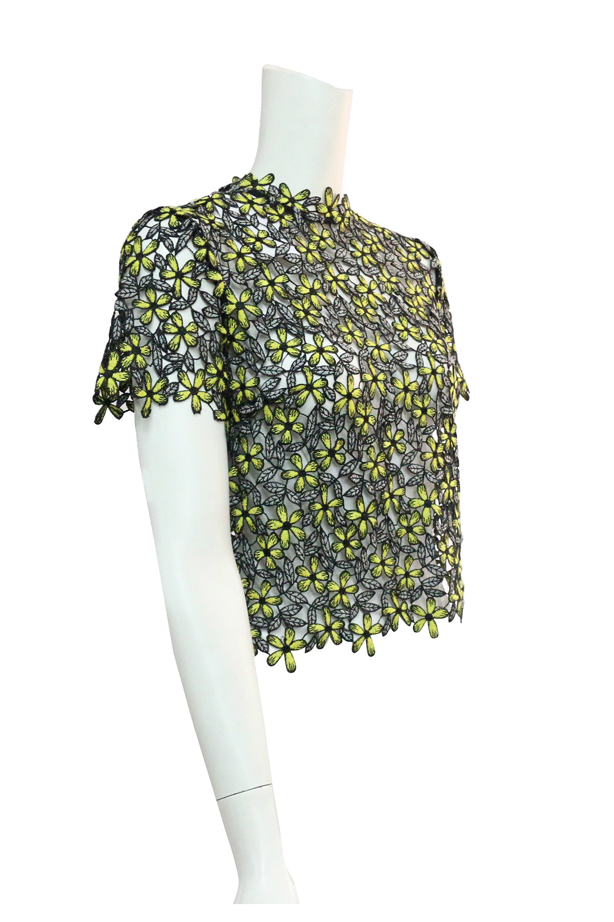 【self-portrait】蕾絲立領短袖上衣 (黑/黃色) SP9079/BLACK.YELLOW