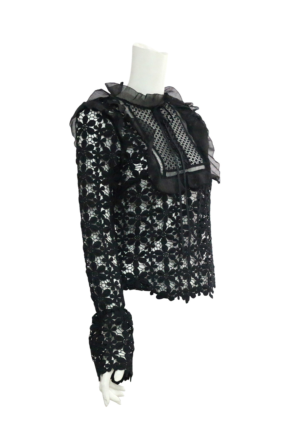 【self-portrait】蕾絲荷葉邊長袖上衣 (黑色) SP9065B/BLACK