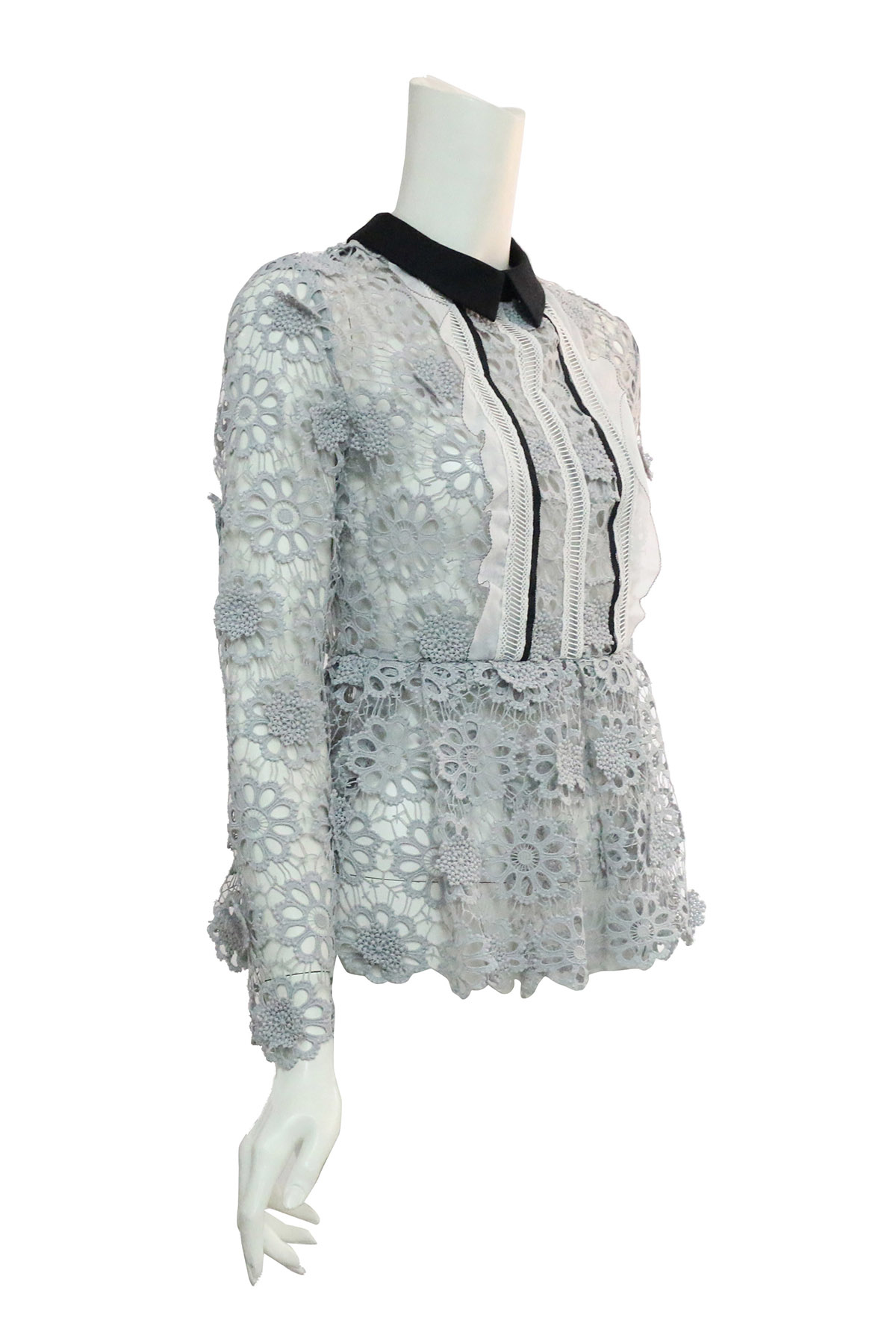 【self-portrait】蕾絲荷葉邊長袖上衣 (灰色) SP9099/GREY