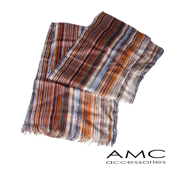 【Amarco】藍褐直條配色薄圍巾