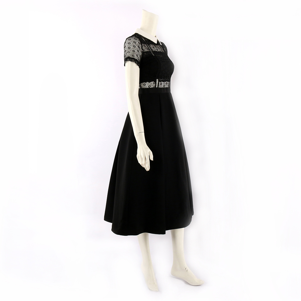 【self-portrait】短袖白領蕾絲寬過膝裙洋裝(黑色) SP10069/BLACKWHITE