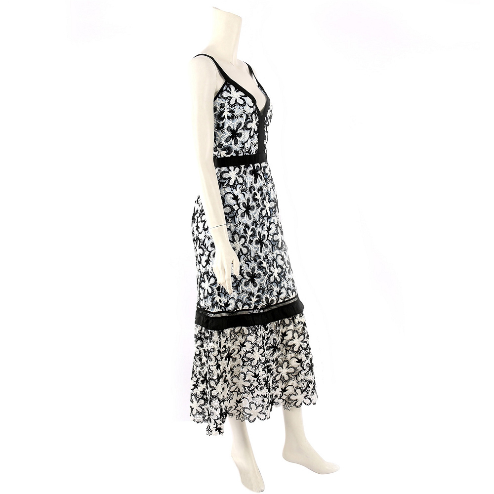 【self-portrait】 無袖蕾絲過膝洋裝 (拚色淺藍/白/黑) SP10068/BLUBLKWHI