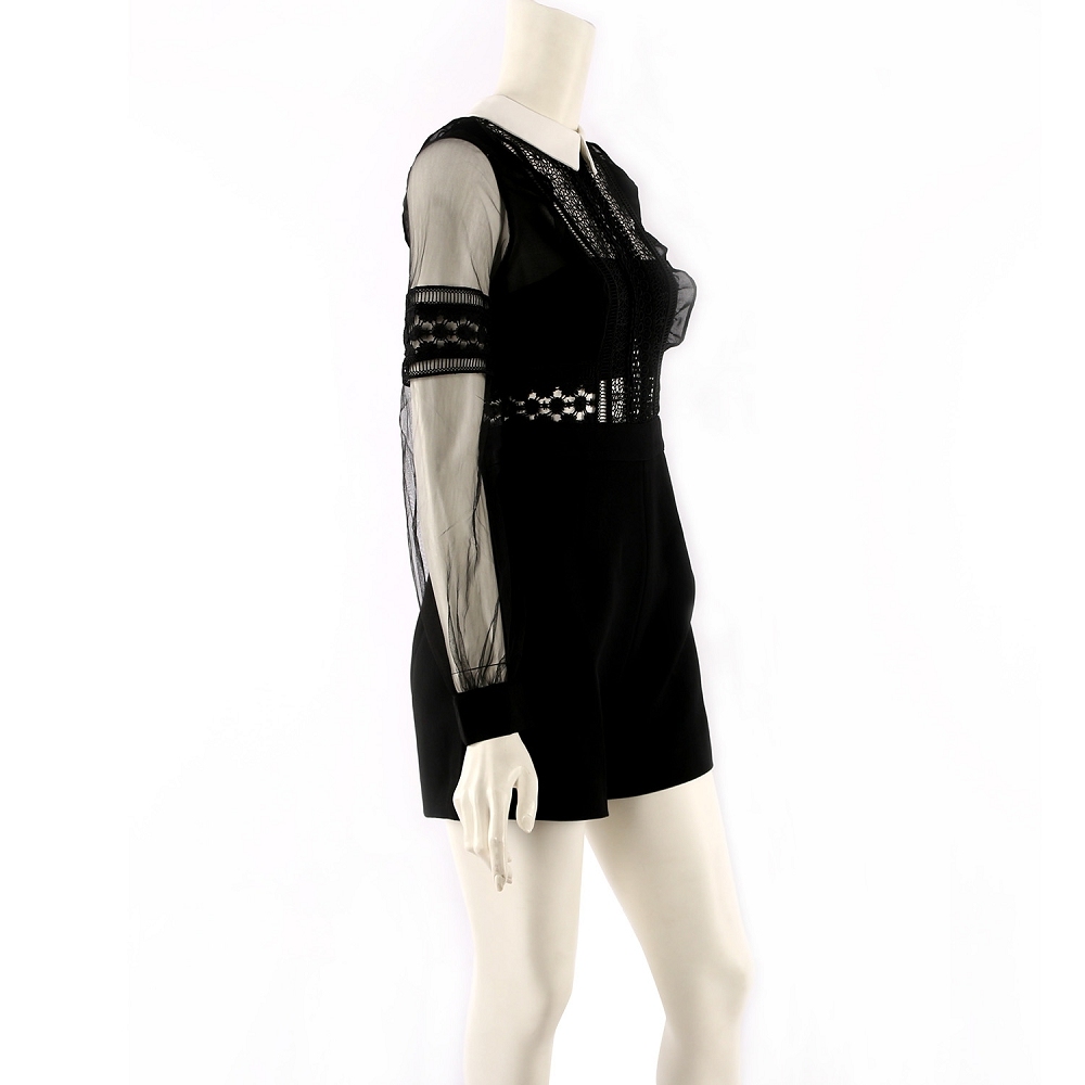 【self-portrait】長袖白領蕾絲短褲裝(黑色) SP10012/BLACKWHITE