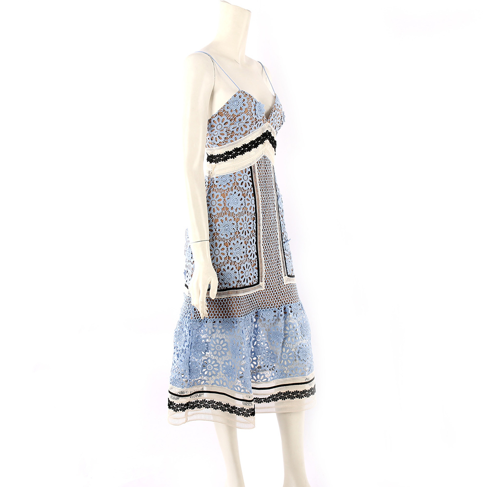 【self-portrait】細間帶蕾絲過膝洋(雲藍色) SP10024B/BLUBLKWHINU