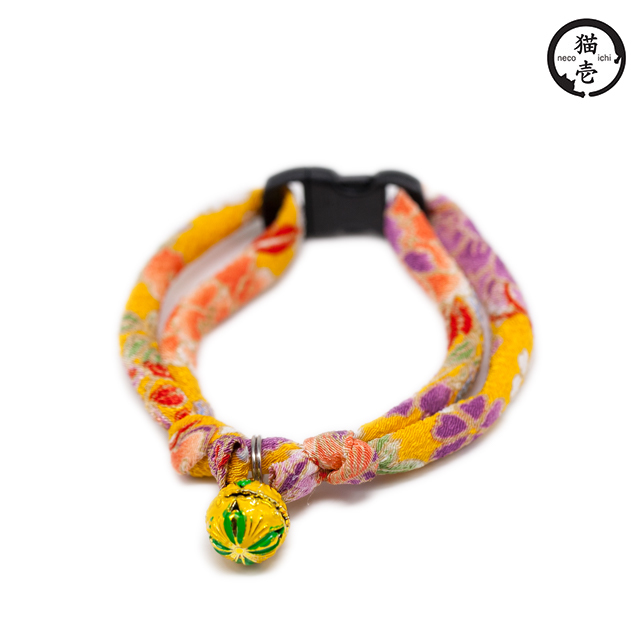 貓壹 手工和風安全項圈 縐綢冠菊鈴