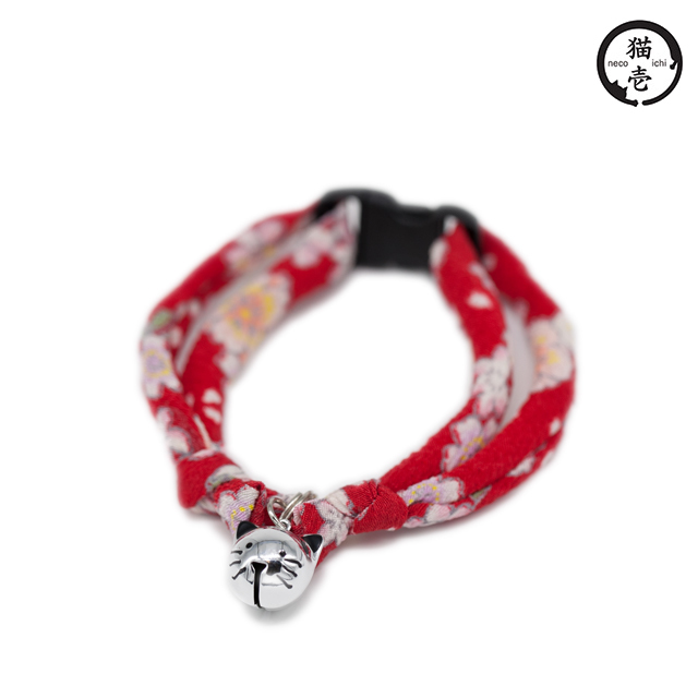 貓壹 手工和風安全項圈 縐綢貓鈴